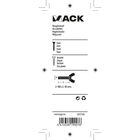 Mack 1017703 - vleugelschroef geelverzinkt 2 st m8 x 40 mm | 10 stuks