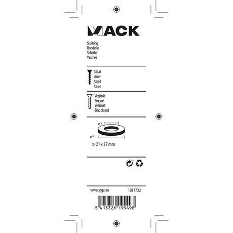 Mack 1017722 - sluitring staal verzinkt 4 st 21 x 37 mm | 10 stuks