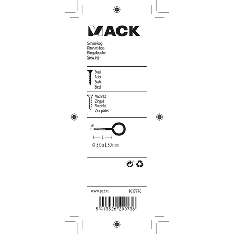 Mack 1017776 - schroefoog staal verzinkt 4 st 5,0 x 30 mm | 10 stuks