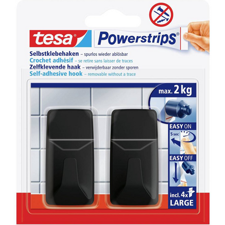 Tesa 1072303 - powerstrips rechthoek haken l zwart, 2kg, 2 stuks | 6 stuks