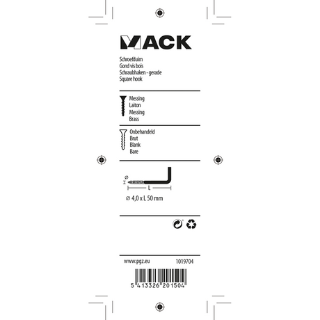 Mack 1019704 - schroefduim messing 2 st 4,0 x 50mm | 10 stuks