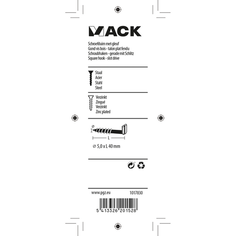 Mack 1017830 - schroefduim met gleuf staal verz. 5 st 5,0 x 40 mm | 10 stuks