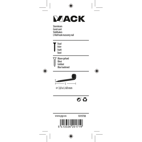 Mack 1019708 - balkhaak geblauwd staal 6 st 3,8 x 60mm | 5 stuks