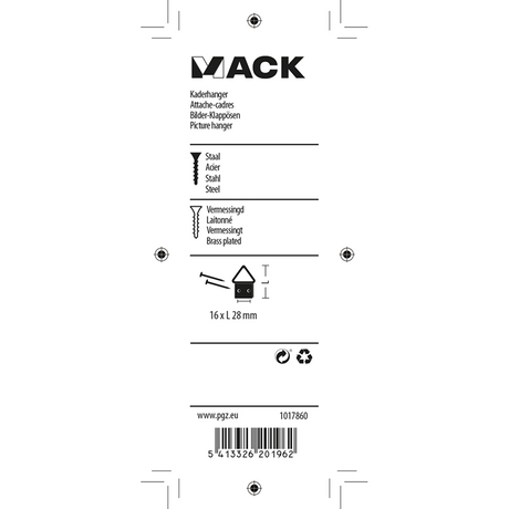 Mack 1017860 - kaderhanger staal vermessingd 5 st 16 x 28 mm | 10 stuks
