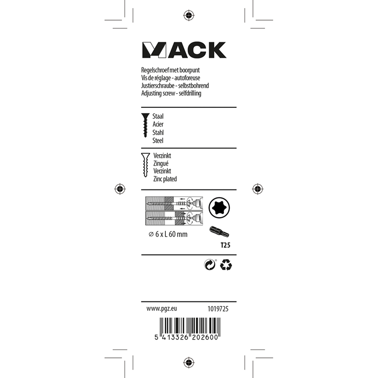 Mack 1019725 - regelschroef verzinkt 10 st 6 x 60 mm | 10 stuks