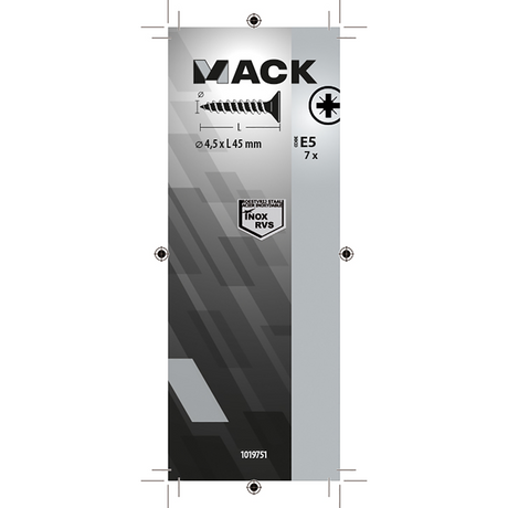 Mack 1019751 - spaanplaatschroef vz kop rvs 7 st 4,5 x 45 mm | 10 stuks
