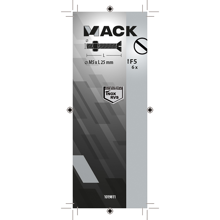 Mack 1019811 - metaalschroef verz. kop + moer rvs 6 st m5x25 | 10 stuks