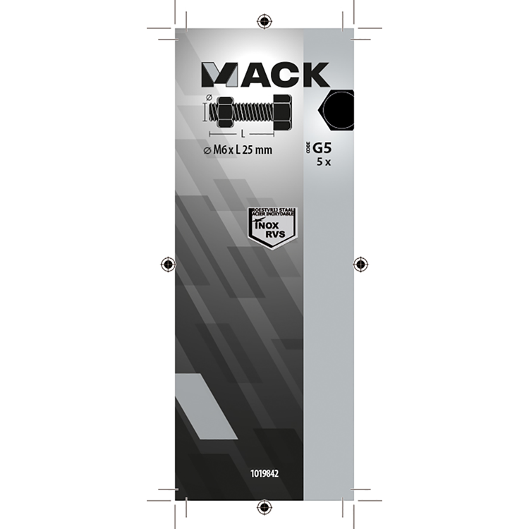 Mack 1019842 - tapbout + moer roestvrijstaal 5 st m6x25 | 10 stuks