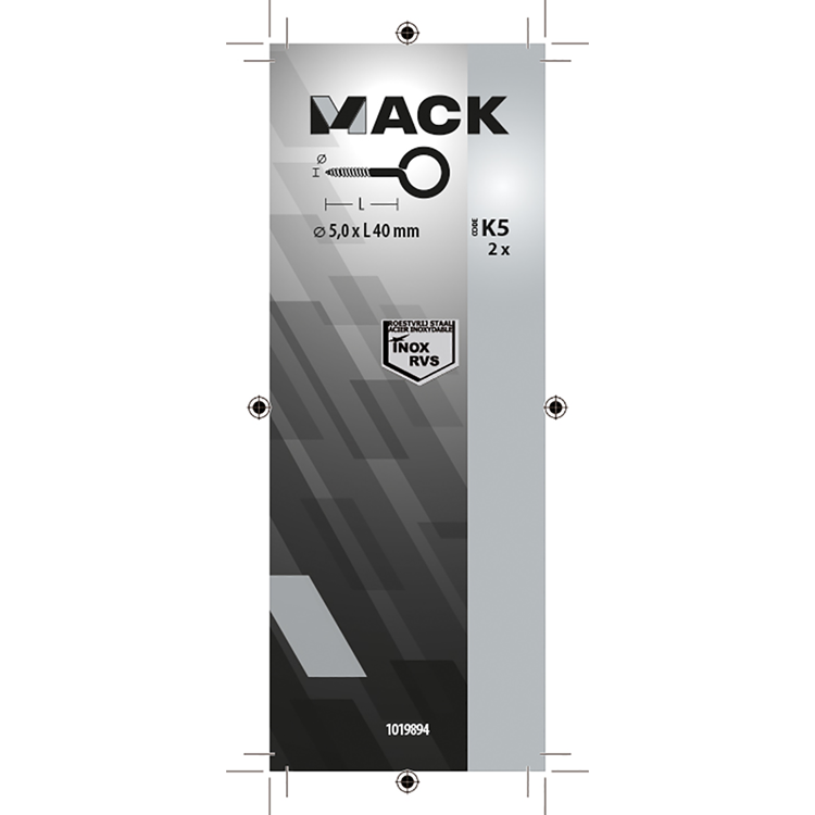 Mack 1019894 - schroefoog roestvrijstaal 2 st 5,0x40 mm | 10 stuks