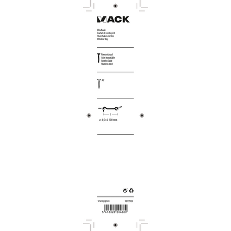 Mack 1019903 - windhaak roestvrijstaal 1 st 4,5 x 100mm | 5 stuks