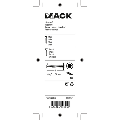 Mack 1019967 - luikschroef zwart 6,0 x 30 mm 9st | 5 stuks