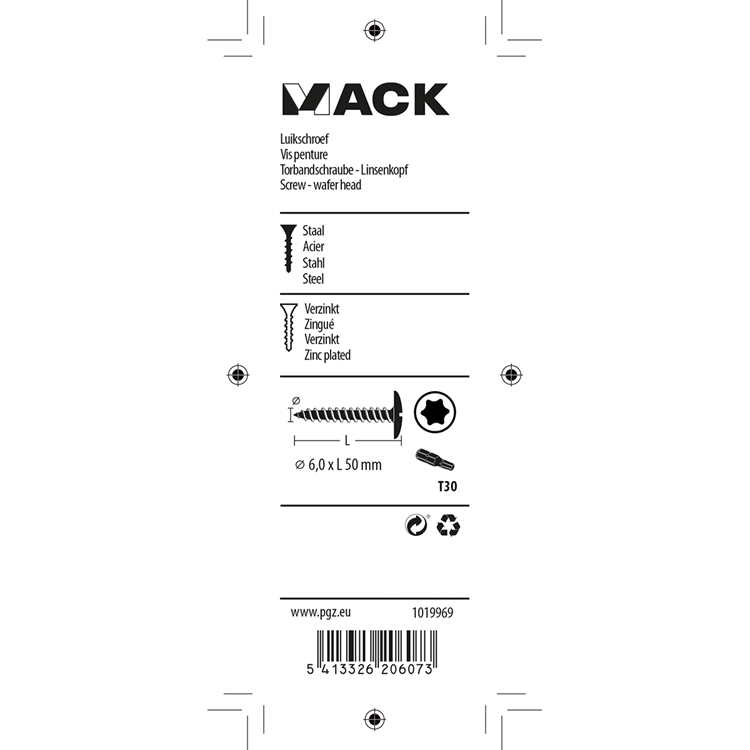 Mack 1019969 - luikschroef zwart 6,0 x 50 mm 7st | 5 stuks