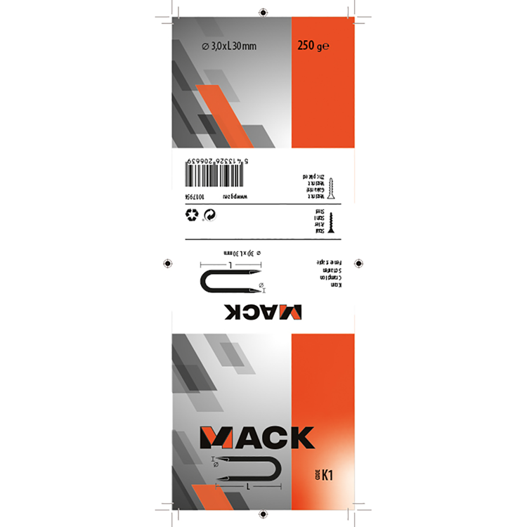 Mack 1017954 - kram staal verzinkt 250 gr 3,0 x 30 mm | 5 stuks
