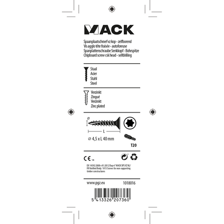 Mack 1018016 - spaanplschr.vzkop-zelfb. geelverz. 35 st 4,5 x 40 mm | 5 stuks