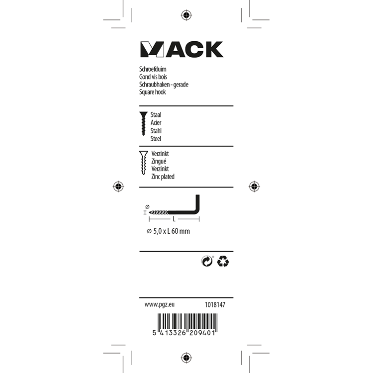 Mack 1018147 - schroefduim staal verzinkt 14 st 5,0 x 60 mm | 5 stuks