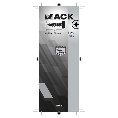 Mack 1020019 - zelftappende schroef cyl.kop a2 30 st 4,8 x 19 mm | 5 stuks