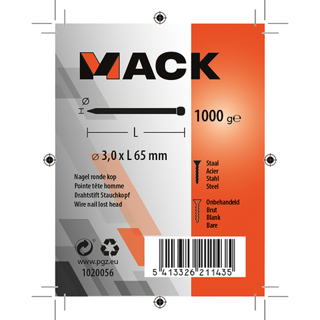 Mack 1020056 - nagel ronde kop 1000 gr 3,0 x 65 mm | 10 stuks