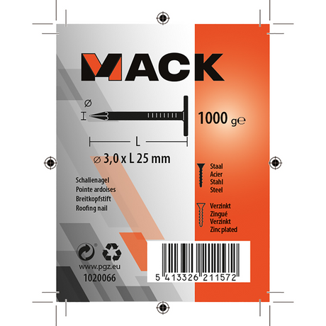 Mack 1020066 - schalienagel verzinkt 1000 gr 3,0 x 25 mm | 10 stuks