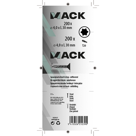 Mack 1020137 - spaanplaatschroef vz kp-zelfb.gvz 200st 4,0 x 30 mm | 5 stuks