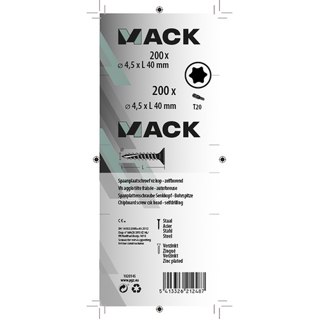 Mack 1020145 - spaanplaatschroef vz kp-zelfb.gvz 200st 4,5 x 40 mm | 5 stuks