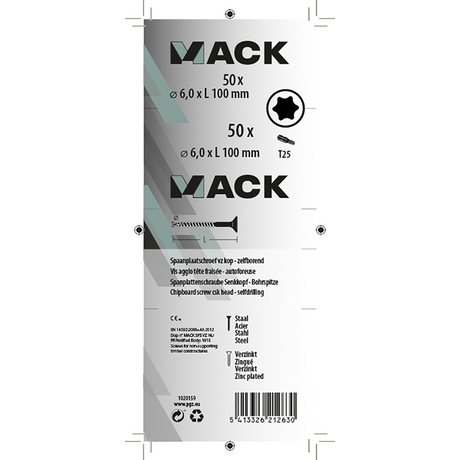 Mack 1020159 - spaanplaatschroef vz kp-zelfb.gvz 50 st 6,0 x 100 mm | 3 stuks