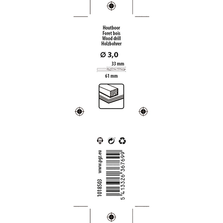 Mack 1018503 - machinehoutboor + centreerpunt ø 3,0 x 61 mm | 5 stuks