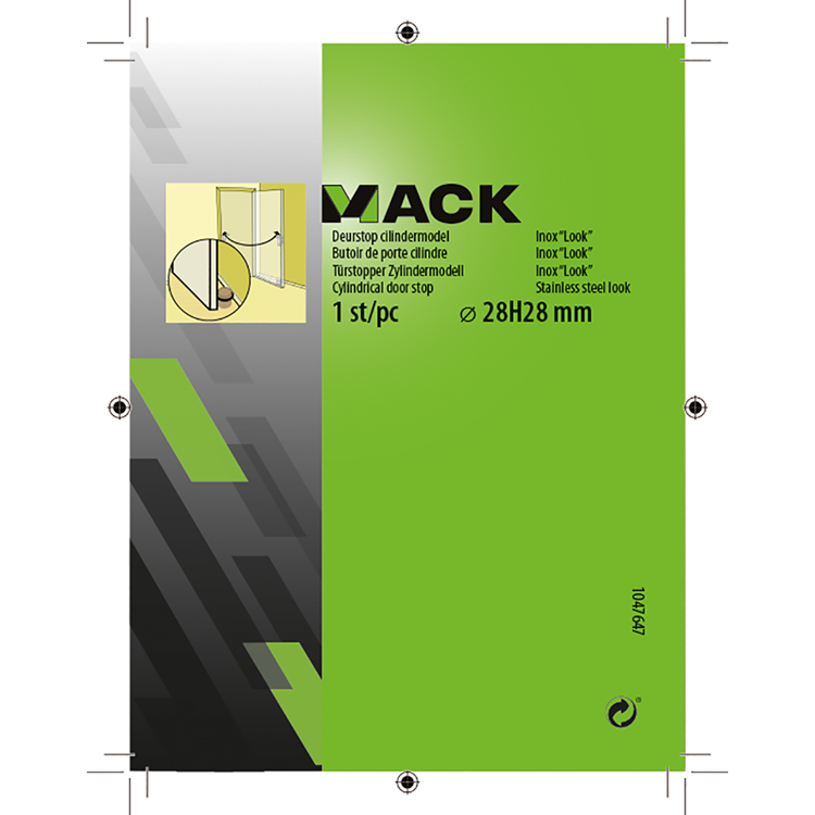 Mack 1047647 - deurstop cilindermodel inox look ø 28h28 mm 1 st pc | 6 stuks