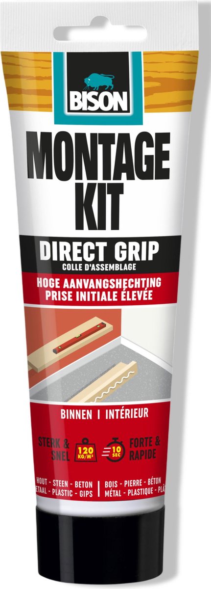 Bison montagekit direct grip tube 175 g, extra sterk, hoge aanvangshechting, montagelijm, bevestigen, hoge eindsterkte, binnen en buiten, eenvoudig in gebruik