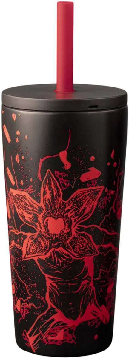 Bialetti stranger things - thermosbeker met rietje - rvs - 600ml - glow in the dark - reisdrinkbeker