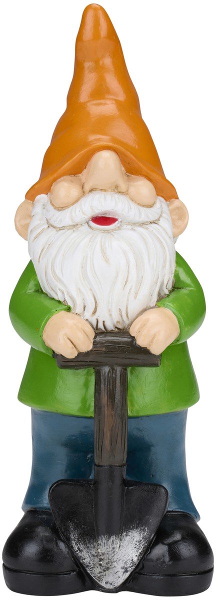 Arti casa gnome orange cap - tuinkabouter met oranje muts en schop - kunststof tuinbeeld voor buiten - groen, blauw en zwart - 26 x 9 x 8 cm - 2 jaar fabrieksgarantie