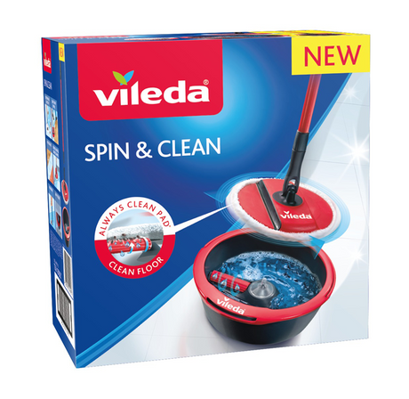 Vileda spin clean - mopset - altijd schoon pad - plooibare kop in microvezels 2in1