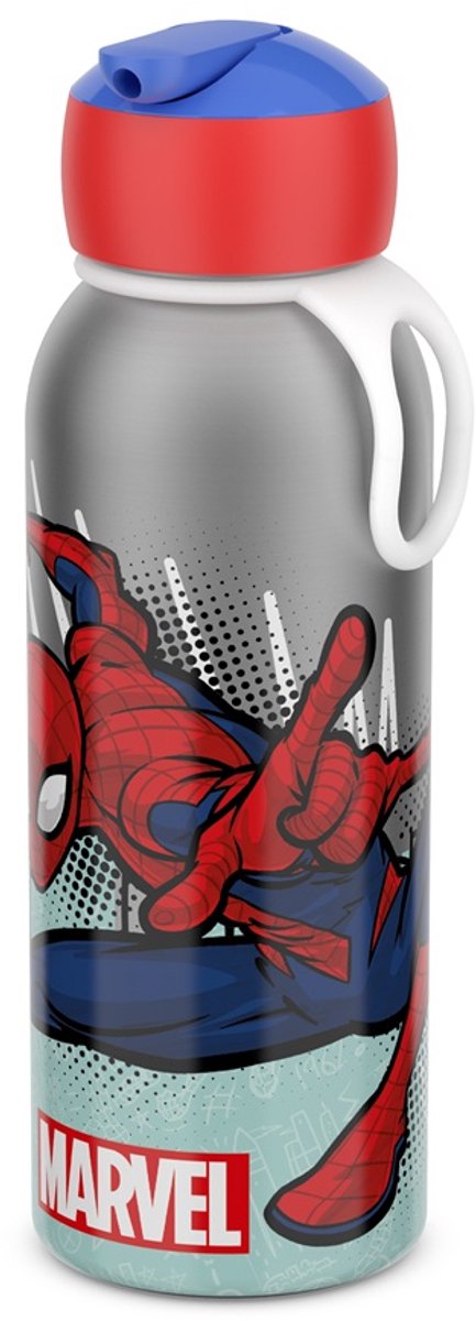 Mepal isoleerfles flip-up campus - 350 ml - 12 uur koud 4 uur warm - drinkfles met rietje voor kinderen - spiderman