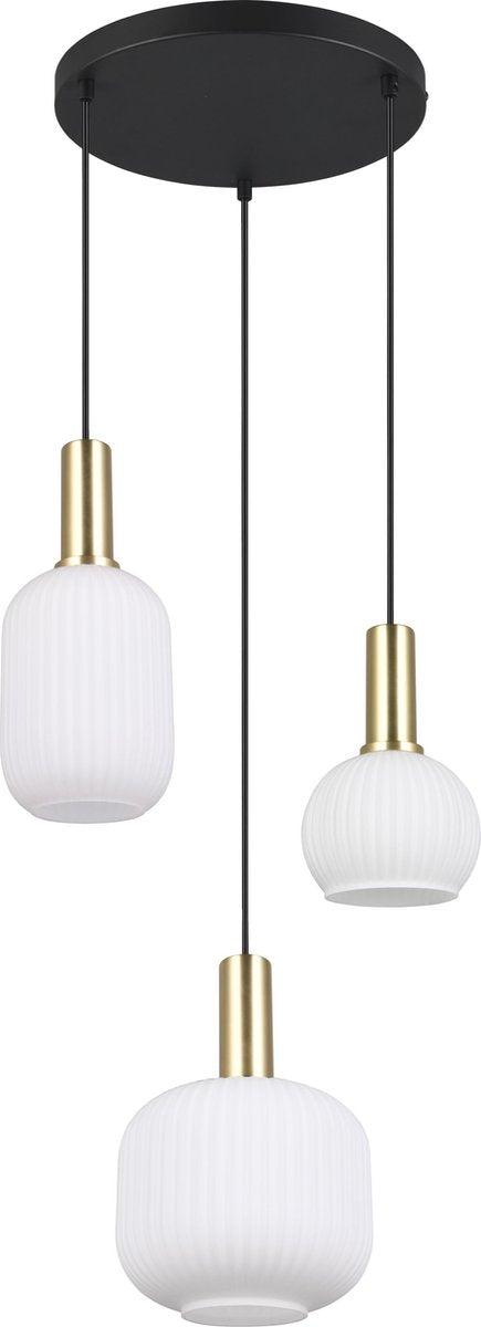 Trio diva - hanglamp - messing mat - wit glas - excl. 3x e27 8,5 w - plafondbevestiging - in hoogte verstelbaar