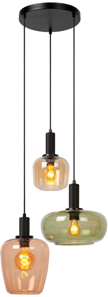Lucide ilona - hanglamp - 3xe27 - zwart