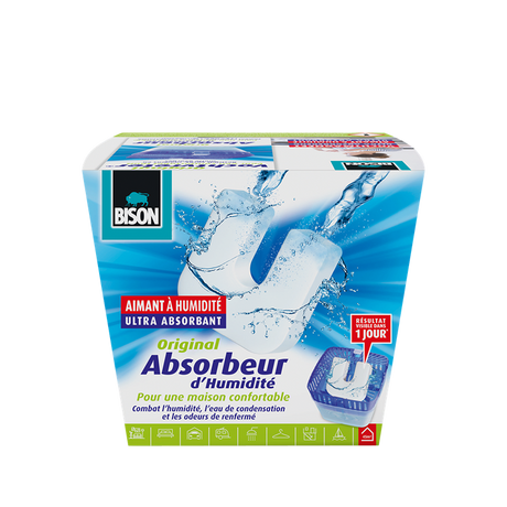 Bison vochtvreter® original, luchtontvochtiger, bestrijdt vocht en schimmel in woonruimtes, uniek luchtcirculatiesysteem, 450 g, wit, ook geschikt voor caravans en campers