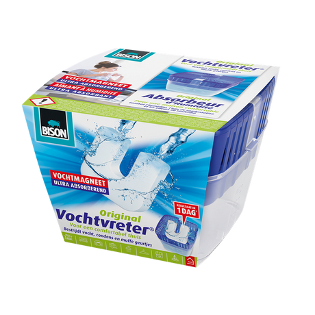 Bison vochtvreter® original, luchtontvochtiger, bestrijdt vocht en schimmel in woonruimtes, uniek luchtcirculatiesysteem, 450 g, wit, ook geschikt voor caravans en campers