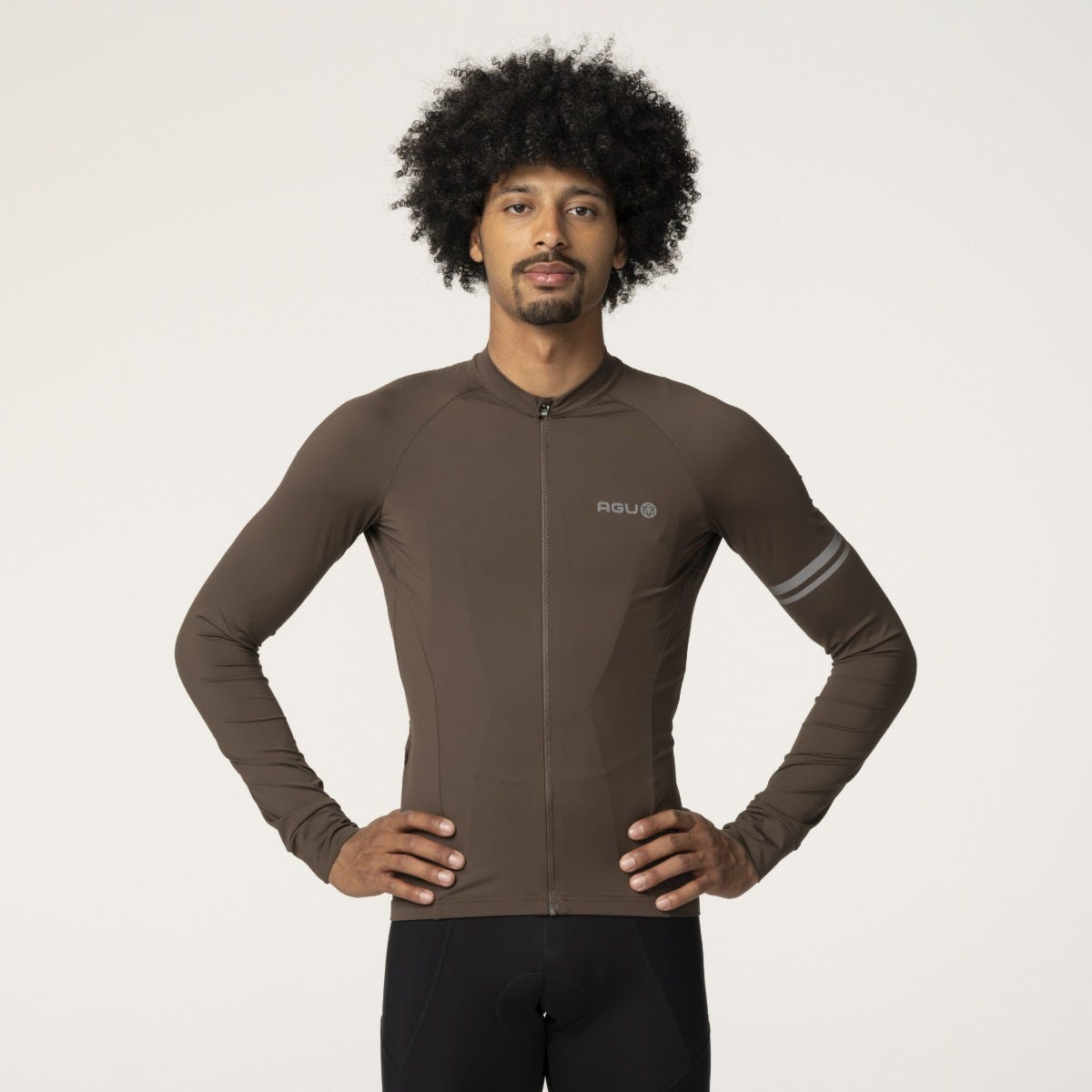 Solid fietsshirt lange mouwen performance ground coffee heren