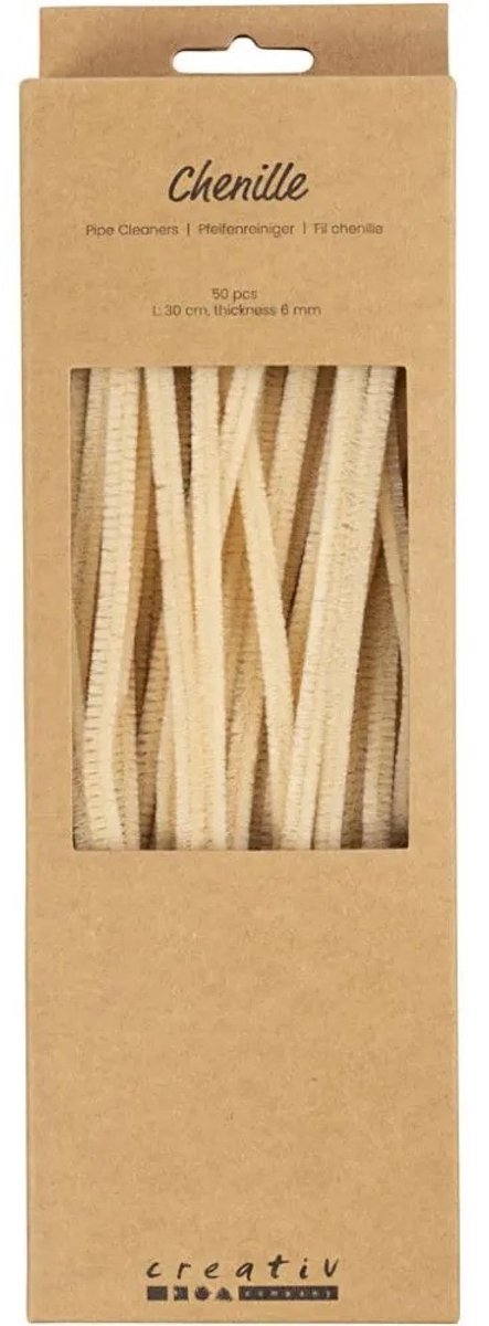 Creativ company chenilledraad knutselmateriaal beige 6mm x 30cm 50 stuks.