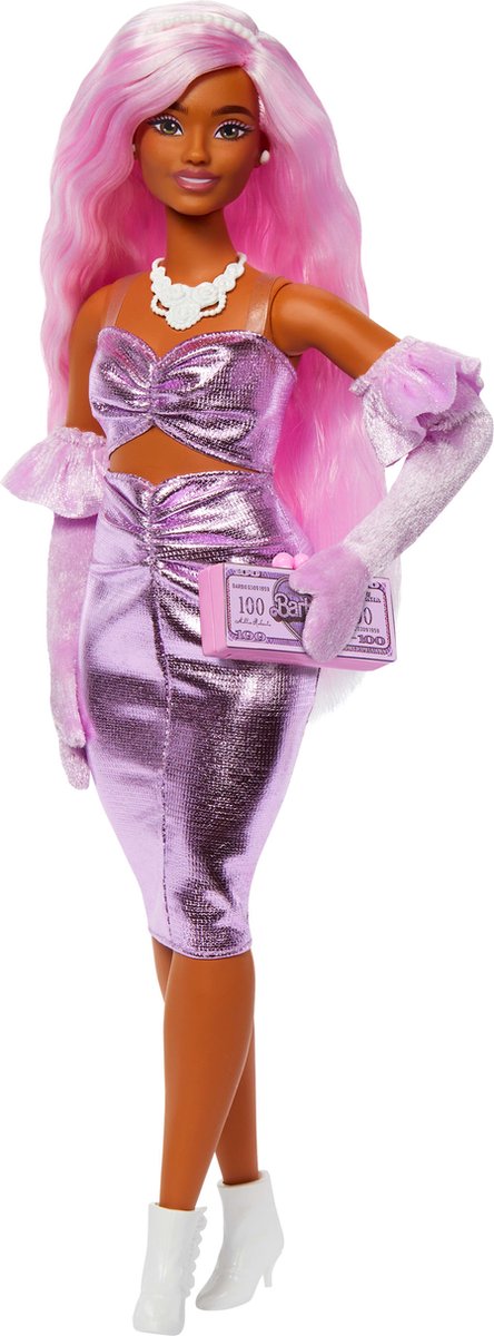 Barbie deluxe stijl - glanzende midi-jurk met ruches - pop