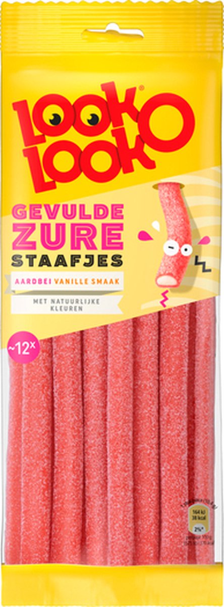 Look-o-look look o look gevulde zure staafjes aardbei vanille - snoep - 15x125gr