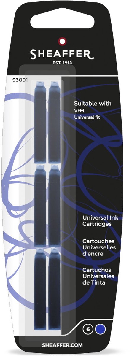 Sheaffer inktpatronen set - skrip - verpakt op blister - 6 stuks - voor vfm - schrijfkleur blauw
