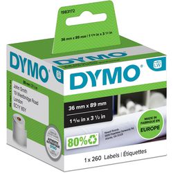 Adresetiketten dymo lw 89x36mm wit rechthoekig rol 260 stuks