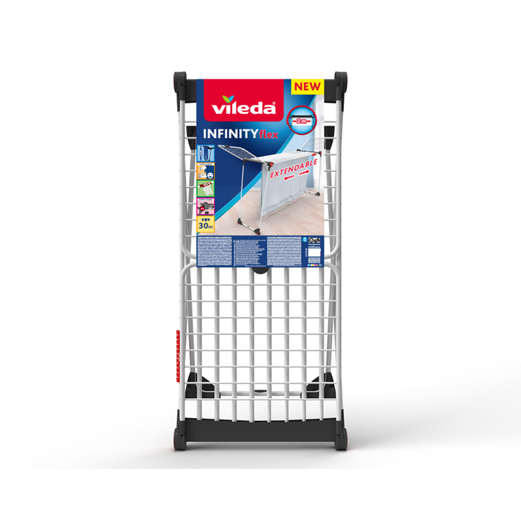 Vileda infinity flex droogrek - tafel droogrek - 30 m drooglengte - telescopisch uittrekbaar centraal plateau - hoge vleugels