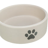 Trixie Food Bowl Drinking Bin Dog Poot Motif Keramisk lysegrå grå