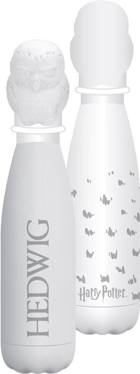 Half moon bay harry potter - hedwig - metalen drinkfles met 3d deksel - wit - 500ml