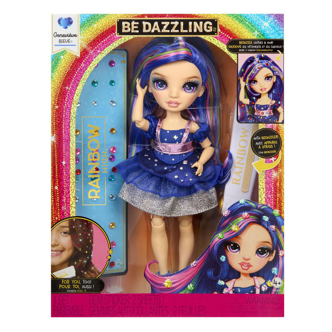 Rainbow high be dazzling-modepoppen - genevieve bleue (blauw) met bedazzle-tool en glinsterende strass-steentjes