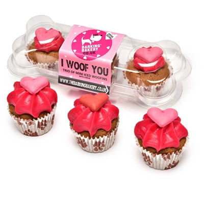 The barking bakery the barking bakery i woof you valentine mini iced woofins trio assorti