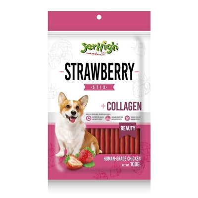 Jerhigh Strawberry stikker med kylling og kollagen