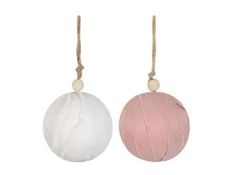 Dijk natural collections hang ornament texiel met touw ø9x9cm 2assorti kleuren rose of wit