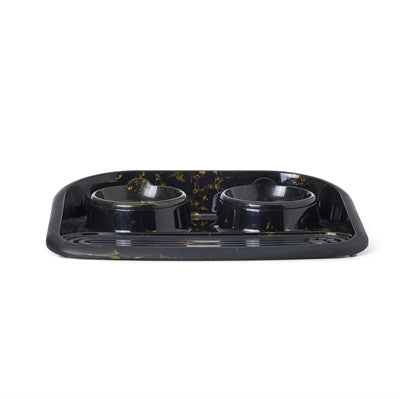 Savic Butler food bowl and water bowl with plateau marble black gold